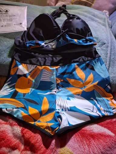 Bikini Set High Waist Women Printed Two Piece Wire Free Swimwear