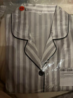 Satin Pajamas Women Short Sleeve 2 Piece Set Striped Embroidered