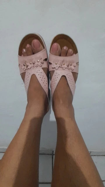 Women Wedge Sandals Platform Flower Hollow Open Toe Non Slip Sole
