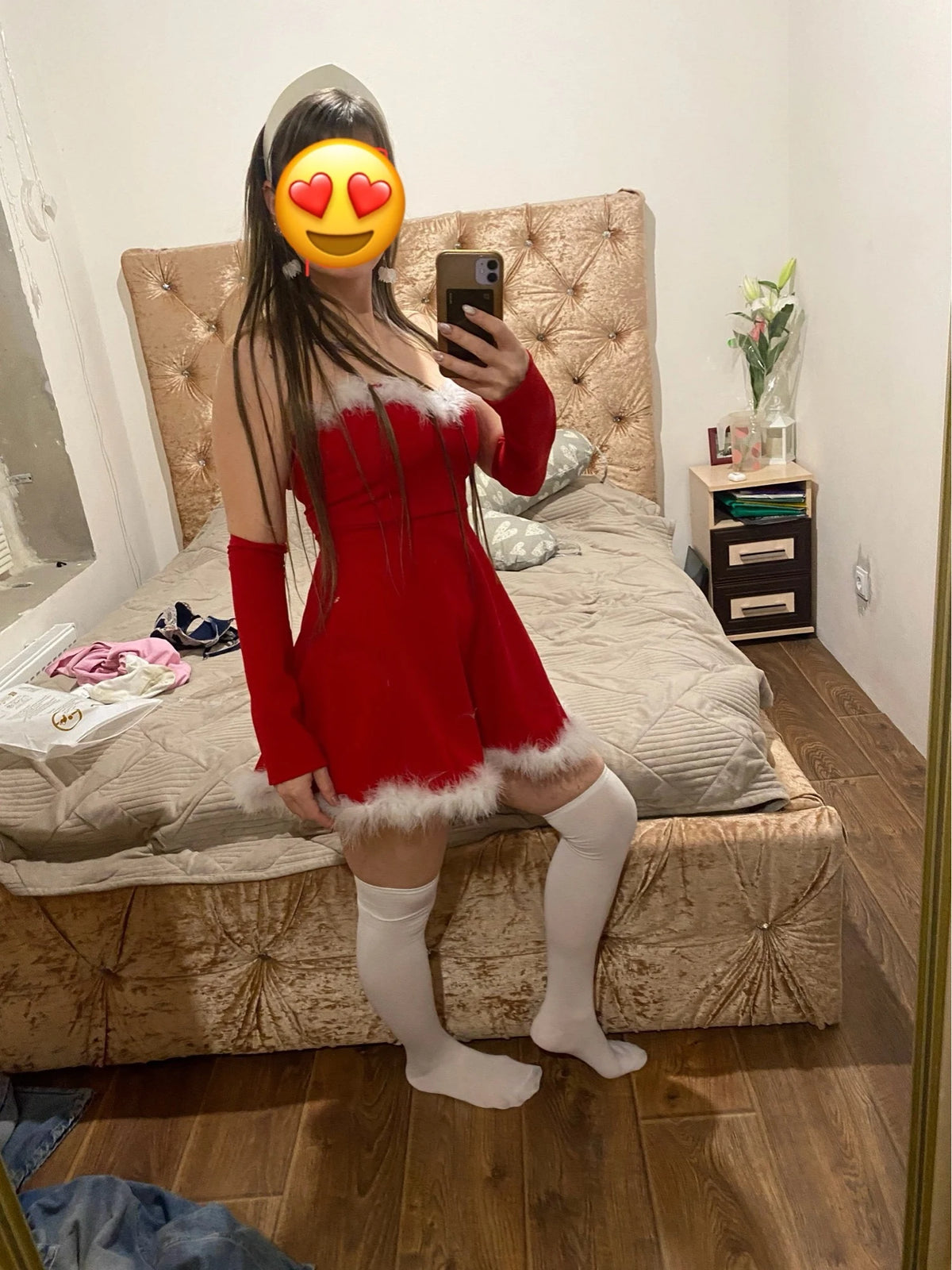 Christmas Party Dress Women Sexy Low Cut Feather Trim Sleeveless Mini