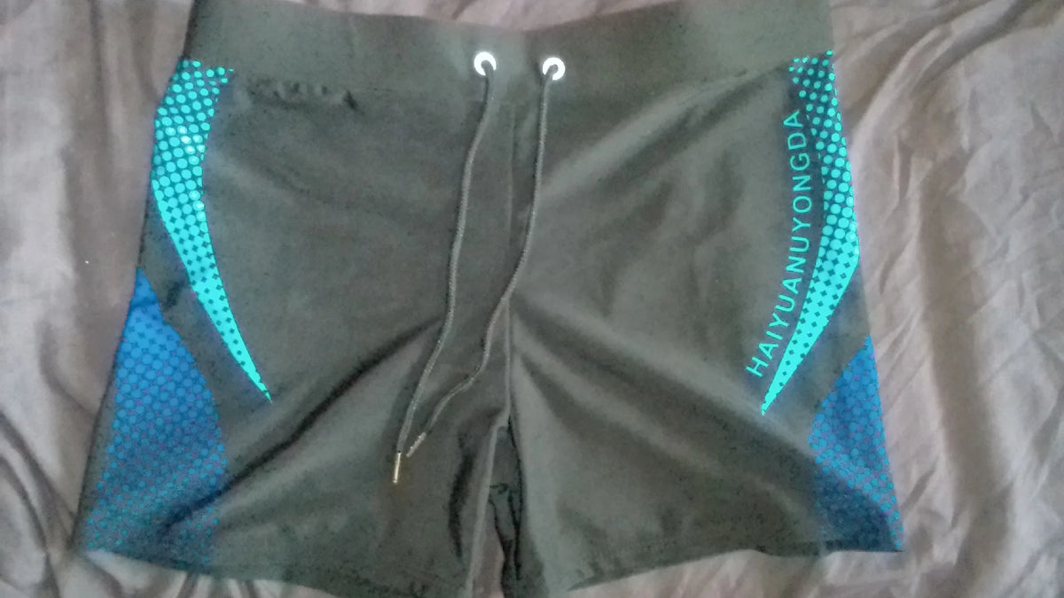 Men Swim Shorts Quick Dry Stretch Geometric Letter Graphic Print
