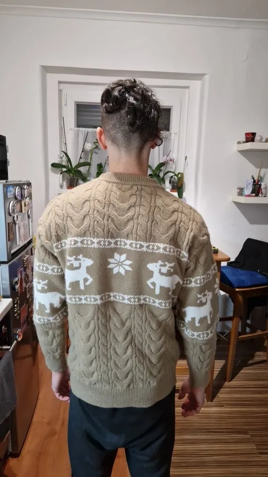 Christmas Jumper Men | Thick Knit Reindeer Pattern Winter Warm