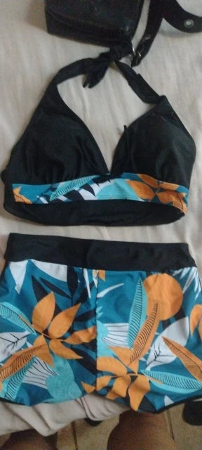 Bikini Set High Waist Women Printed Two Piece Wire Free Swimwear