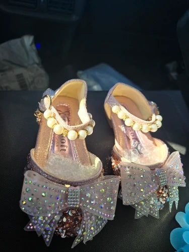 Kids Sandals Little Girls Flat Heel Bow Sequin Rhinestone Glitter Bling