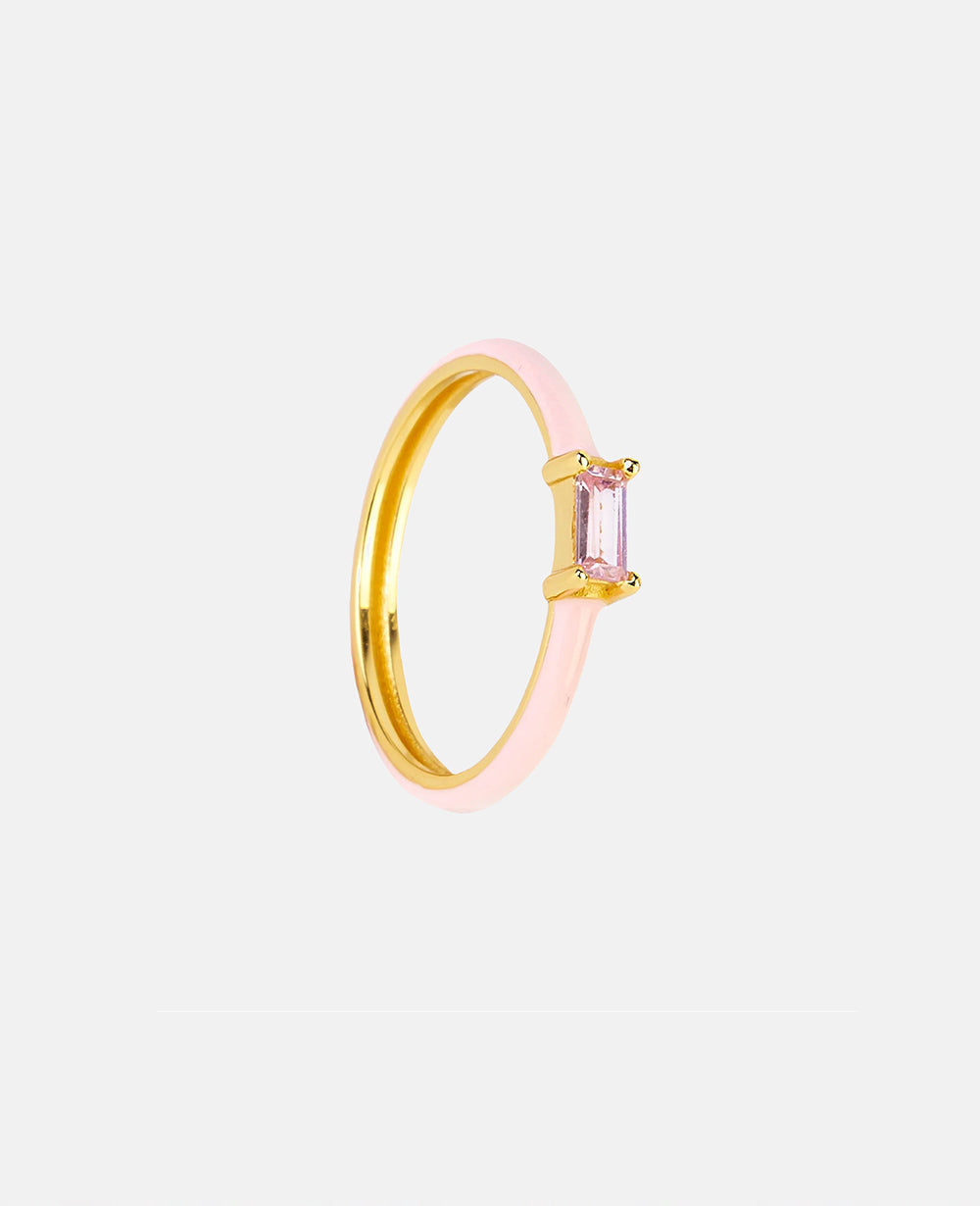 Sabine | Ring | Pink Enamel & Zirconia | 925 Sterling Silver, 18k Gold Plated