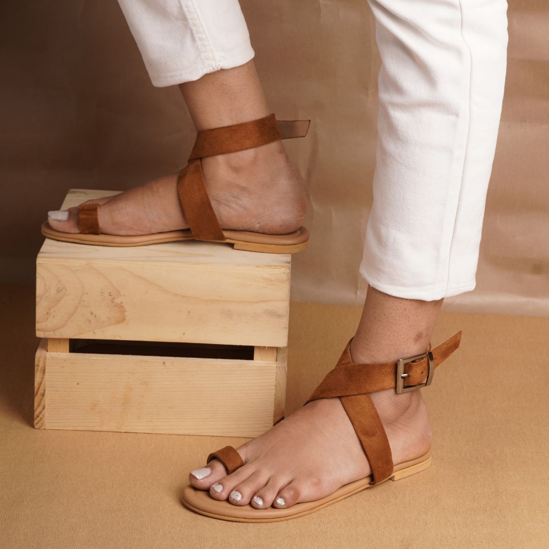 orthopedic sandals women | Suede Toe Loop Flat Casual Summer Sandals