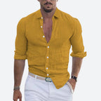 Men Linen Shirt Slim Fit Lightweight Open Collar Casual Button Up