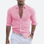 Men Linen Shirt Slim Fit Lightweight Open Collar Casual Button Up