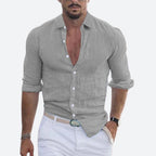Men Linen Shirt Slim Fit Lightweight Open Collar Casual Button Up