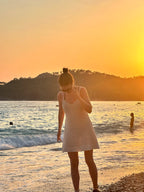 Beach Cover Up Dress Women Crochet Knit Halter Ruffle Mini Beige