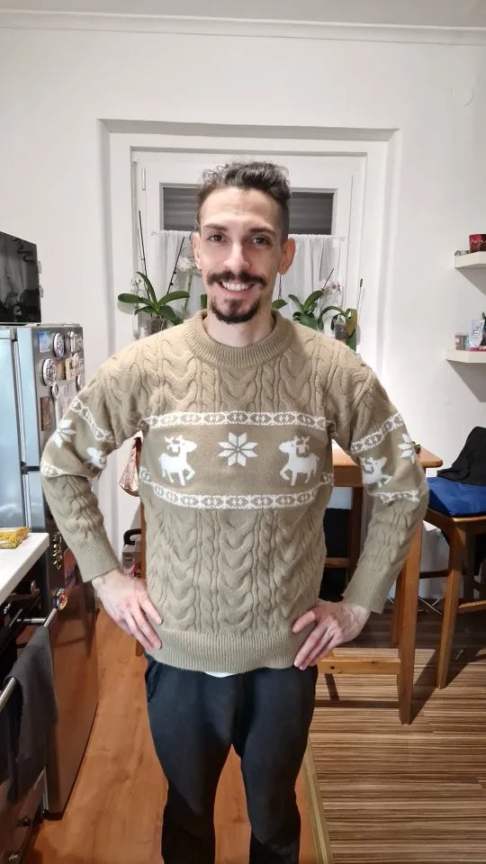 Christmas Jumper Men | Thick Knit Reindeer Pattern Winter Warm