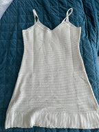 Beach Cover Up Dress Women Crochet Knit Halter Ruffle Mini Beige