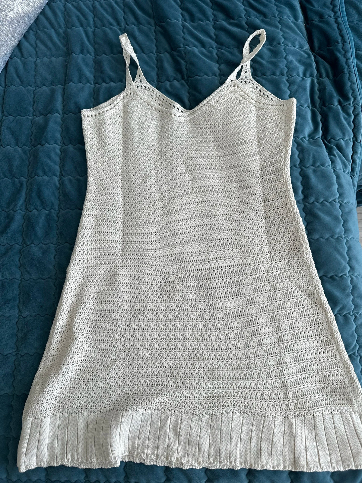 Beach Cover Up Dress Women Crochet Knit Halter Ruffle Mini Beige