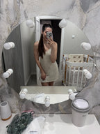 Beach Cover Up Dress Women Crochet Knit Halter Ruffle Mini Beige