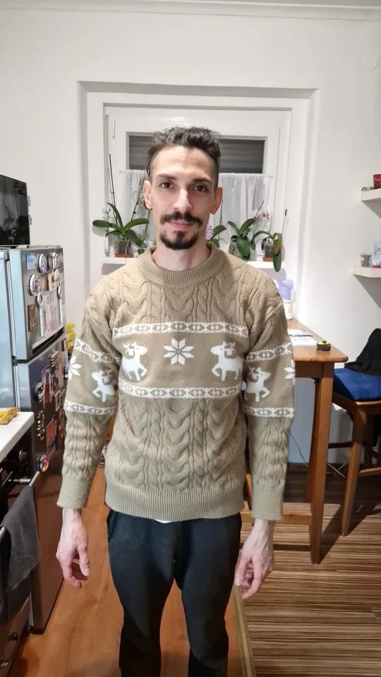 Christmas Jumper Men | Thick Knit Reindeer Pattern Winter Warm