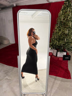 Wrap dress women sleeveless stretch knit ankle length maxi dress