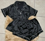 Satin Pajamas Women Short Sleeve Top Shorts 2 Piece Matching Set