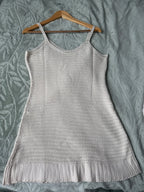 Beach Cover Up Dress Women Crochet Knit Halter Ruffle Mini Beige