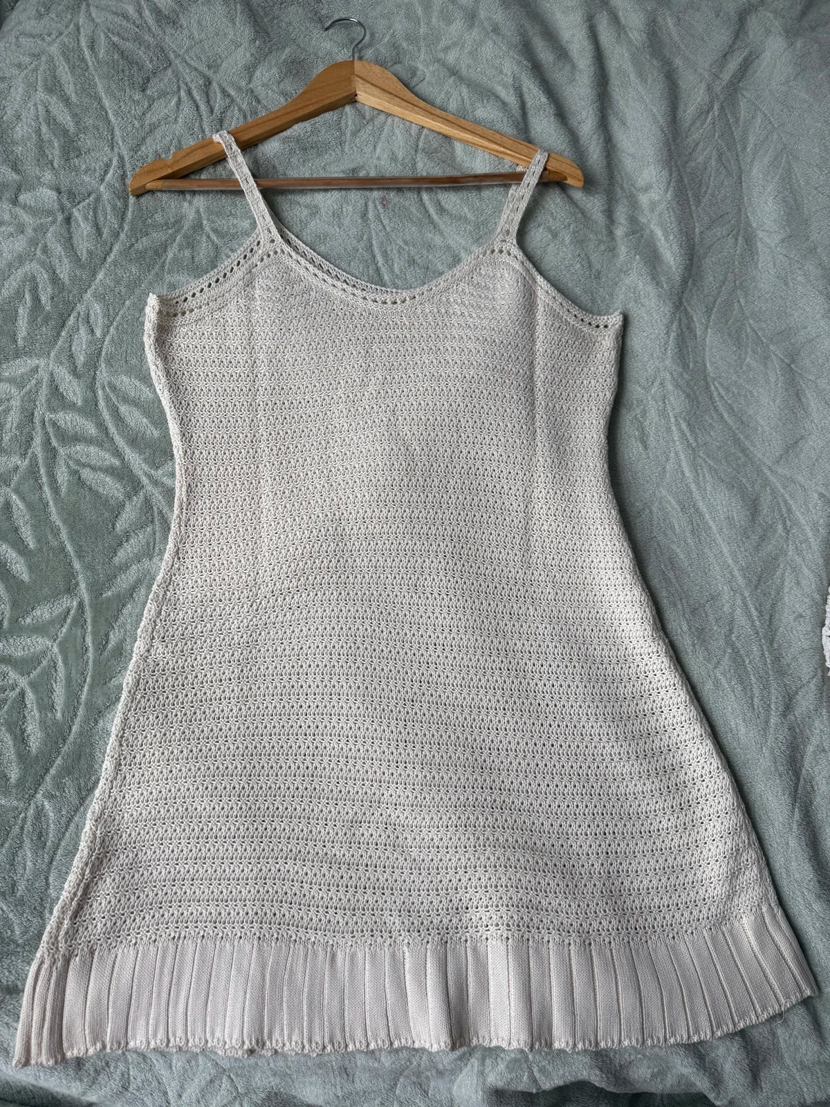 Beach Cover Up Dress Women Crochet Knit Halter Ruffle Mini Beige