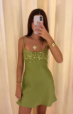 Sequin Party Dress Women Mini Tassel Spaghetti Strap Square Neck