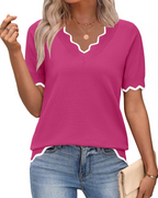 Odette | Women's Short Sleeve V-Neck Top | Lightweight Knit, Business Casual