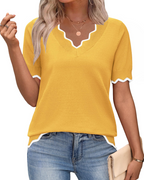 Odette | Women's Short Sleeve V-Neck Top | Lightweight Knit, Business Casual