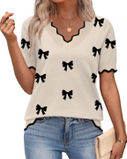 Odette | Women's Short Sleeve V-Neck Top | Lightweight Knit, Business Casual