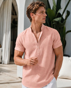 Wenna | Men's Linen Shirt | Henley Collar, Short Sleeve, Breathable