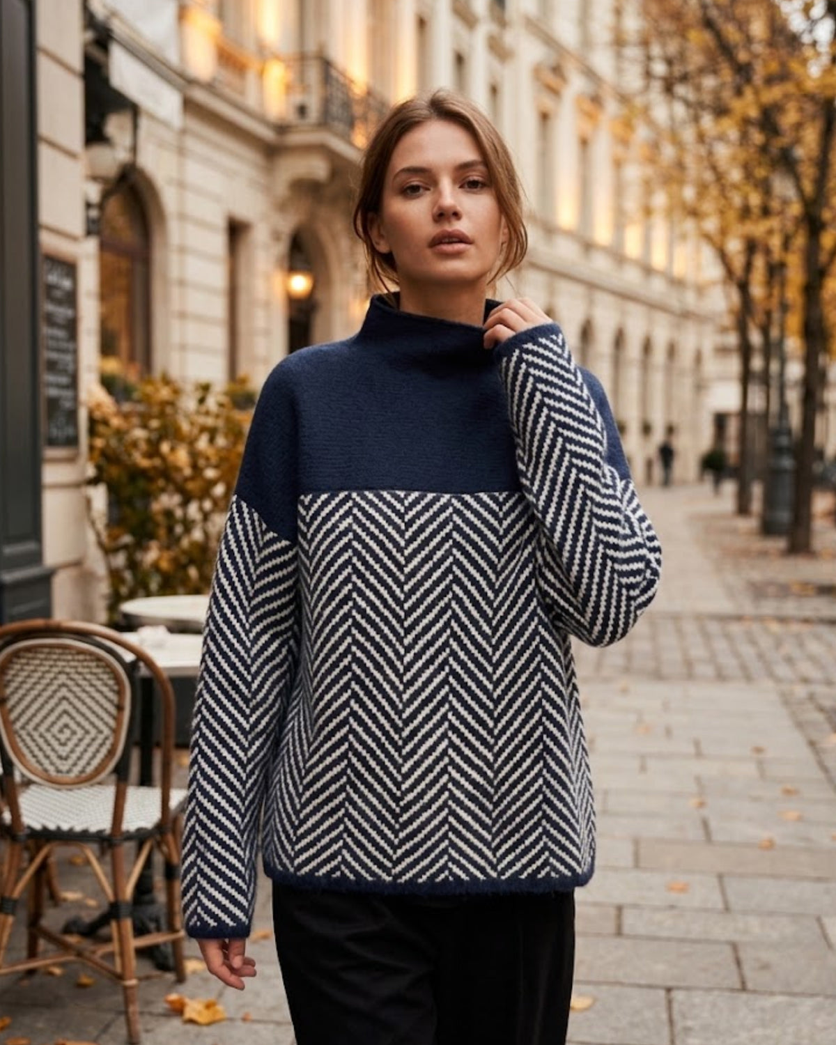 Nora | Women's Turtleneck Sweater | Cashmere, Chevron, Oversized
