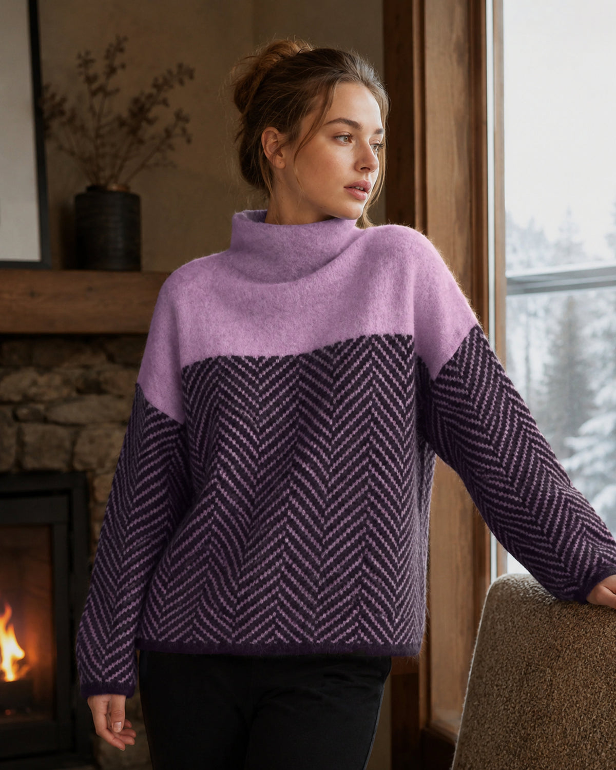 Nora | Women's Turtleneck Sweater | Cashmere, Chevron, Oversized