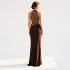 White Maxi Dress Women Halter Neck Lace Panel Sleeveless | Uma