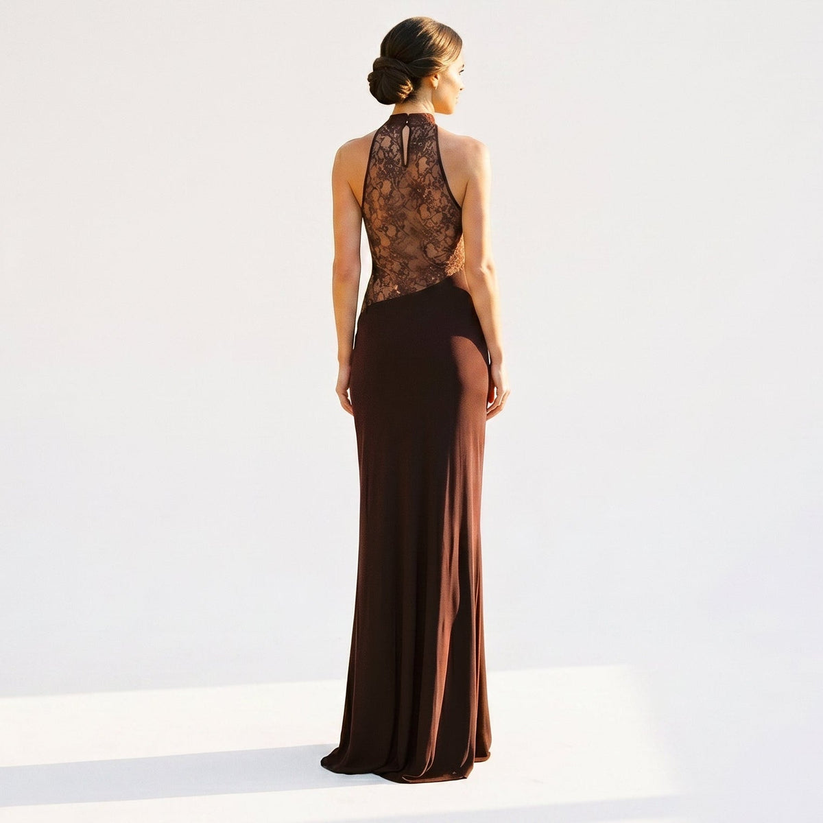 White Maxi Dress Women Halter Neck Lace Panel Sleeveless | Uma