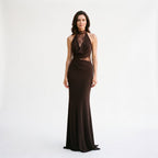 White Maxi Dress Women Halter Neck Lace Panel Sleeveless | Uma