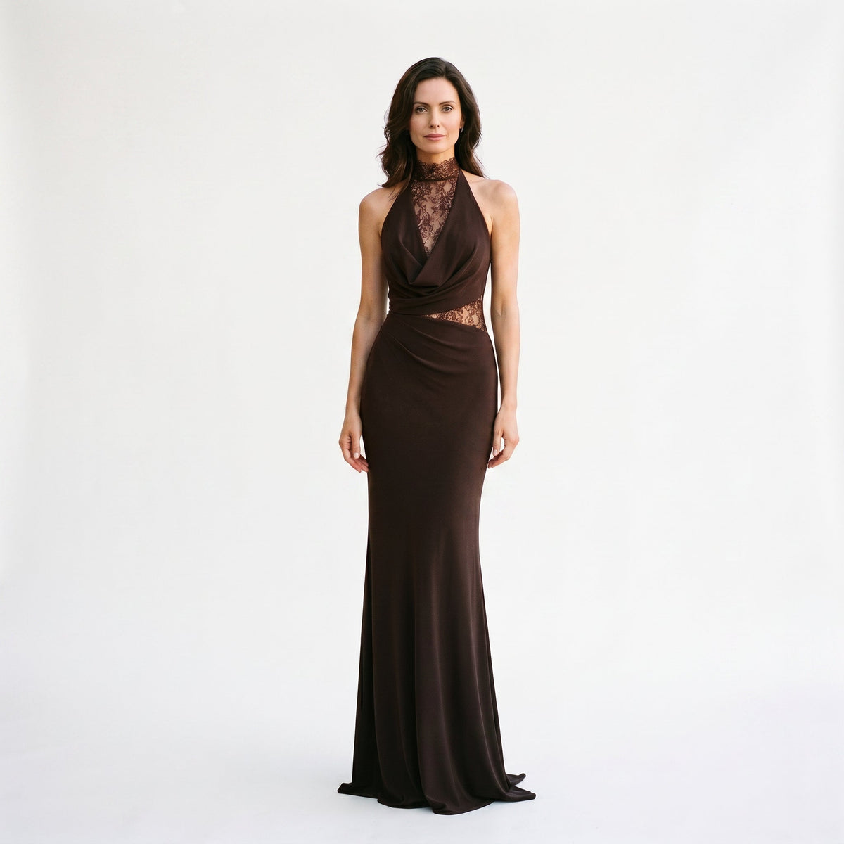 White Maxi Dress Women Halter Neck Lace Panel Sleeveless | Uma