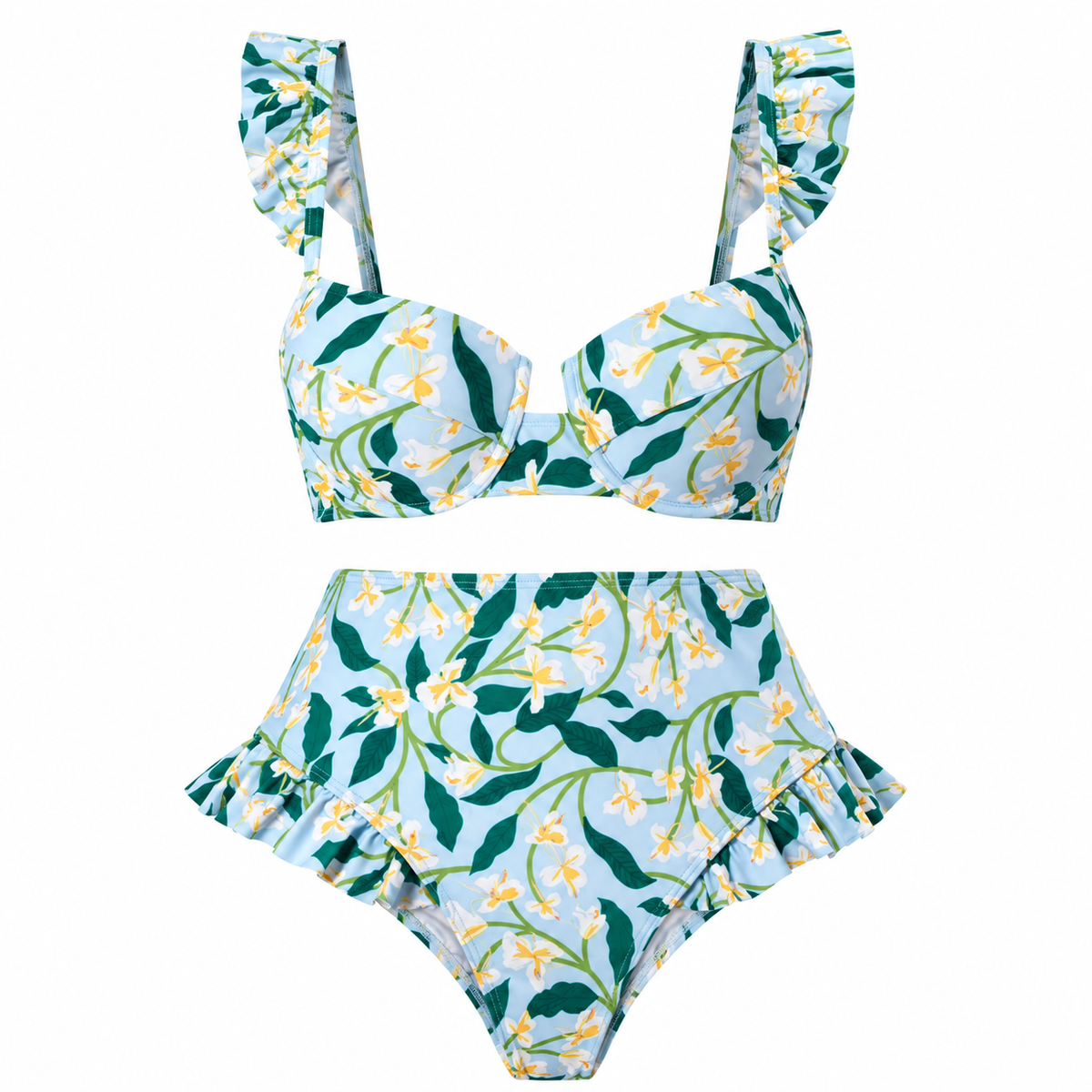 Women Bikini Sets Floral Ruffle 3 Piece with Wrap Skirt | Linnea