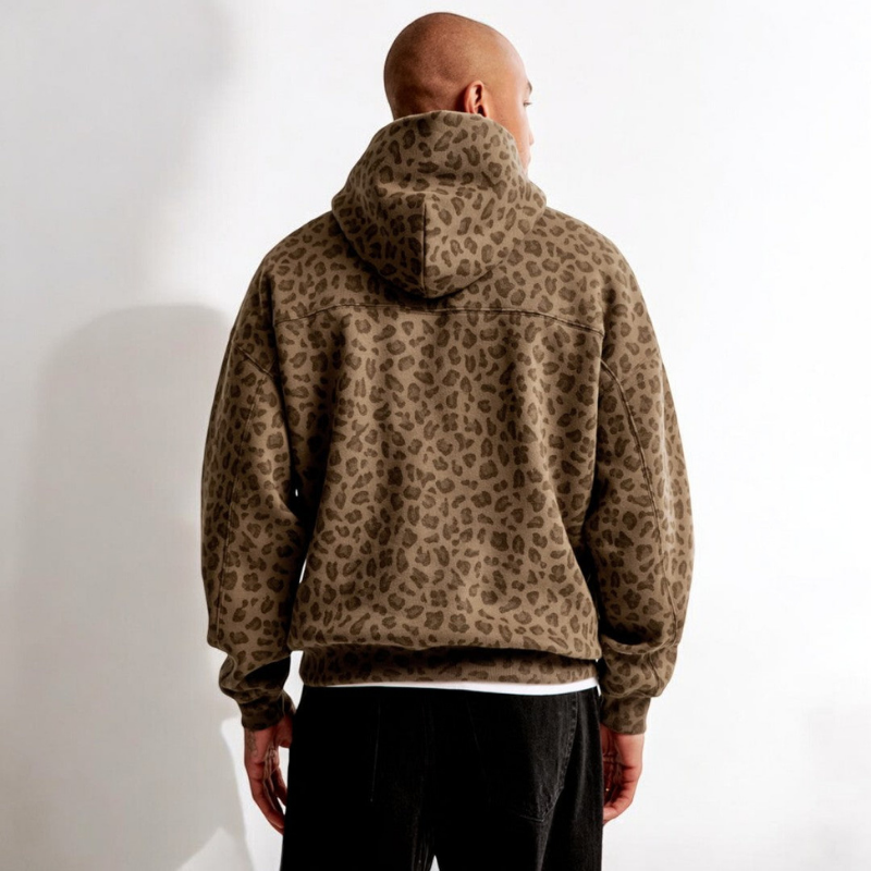 Men Leopard Print Hoodie Oversized