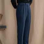 Esma | Men's Wool Trousers | High Waist, Pleated Front | Herringbone