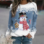 Christmas Sweater Women Snowman Print Stretch Holiday Pullover