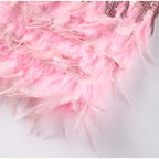 Cocktail Dress Women Sparkly Sequin Embellished Feather Trim Hem