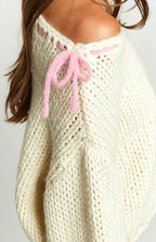 Women Chunky Knit Pullover One Shoulder Bow Detail