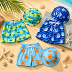 Kids 2 Piece Swim Shorts Bucket Hat Set Printed