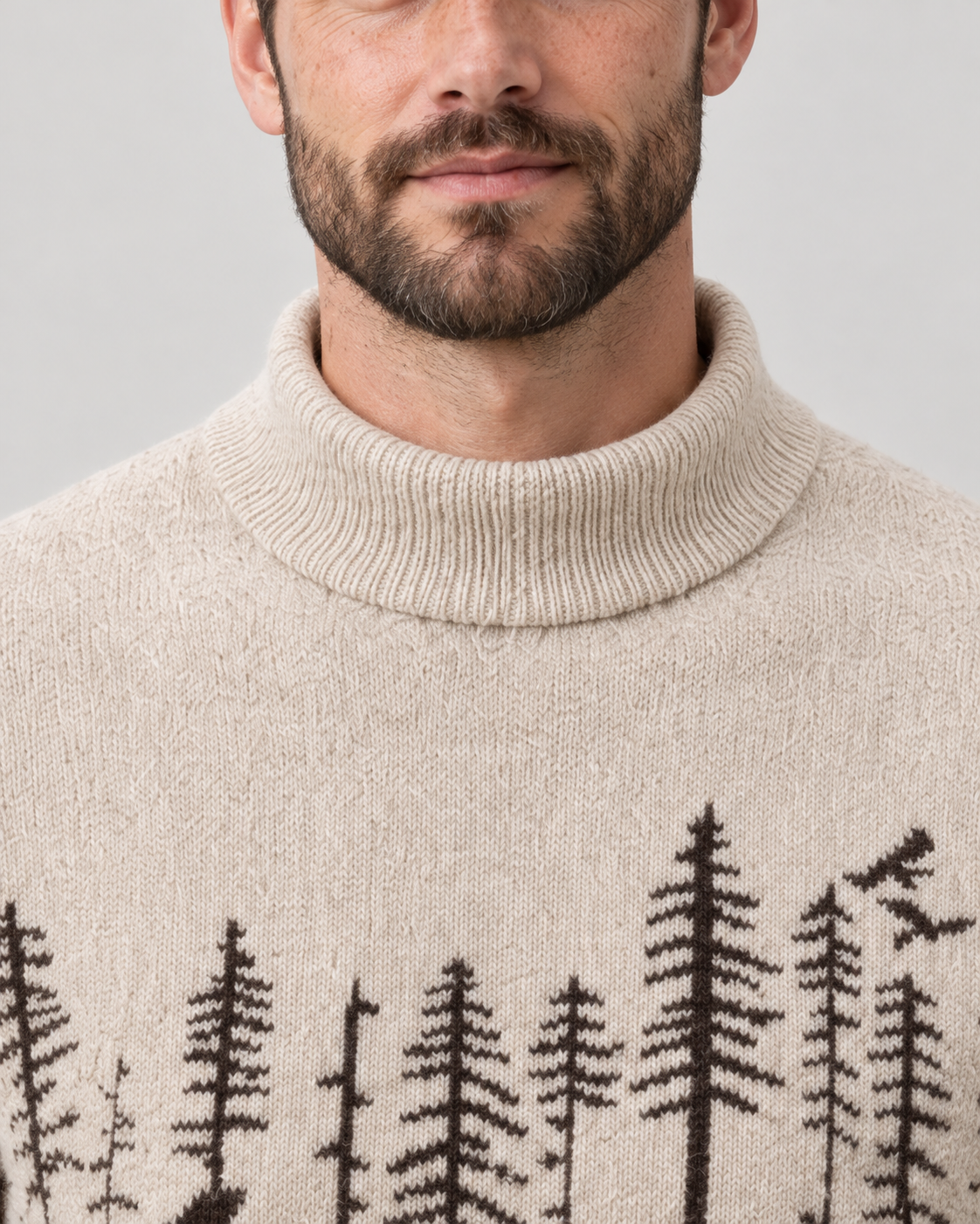 Christmas Sweater Men Festive Reindeer Jacquard Knit Mock Neck