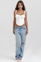 Corset Top Women Ribbed Crew Neck Cropped Knit Structured | Halcyon
