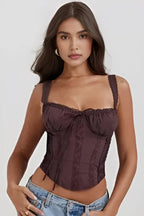 Corset Top Women Ribbed Crew Neck Cropped Knit Structured | Halcyon