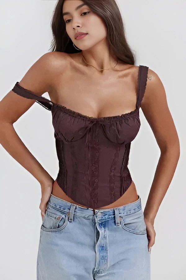 Corset Top Women Ribbed Crew Neck Cropped Knit Structured | Halcyon