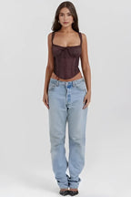 Corset Top Women Ribbed Crew Neck Cropped Knit Structured | Halcyon