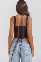 Corset Top Women Ribbed Crew Neck Cropped Knit Structured | Halcyon