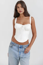 Corset Top Women Ribbed Crew Neck Cropped Knit Structured | Halcyon