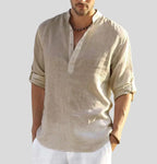 Mens Linen Shirt Collared Smart Casual Breathable Lightweight