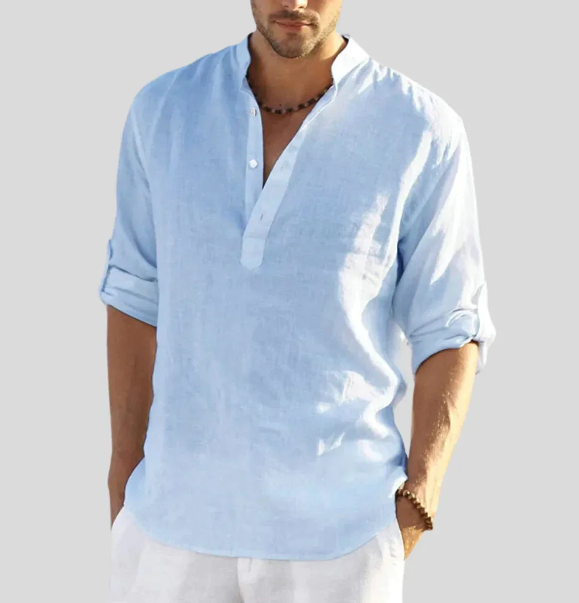 Mens Linen Shirt Collared Smart Casual Breathable Lightweight